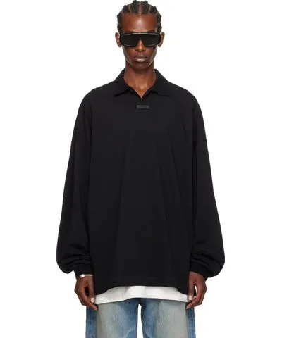 Fear of God Black Logo Patch Long Sleeve Polo