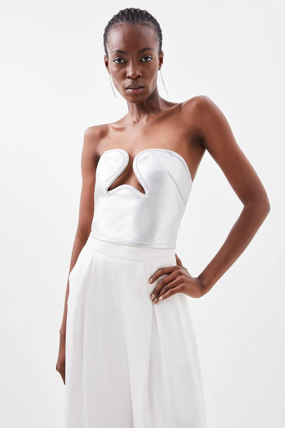 Figure Form Bandage Foiled Knit Corset Detail Top | Karen Millen