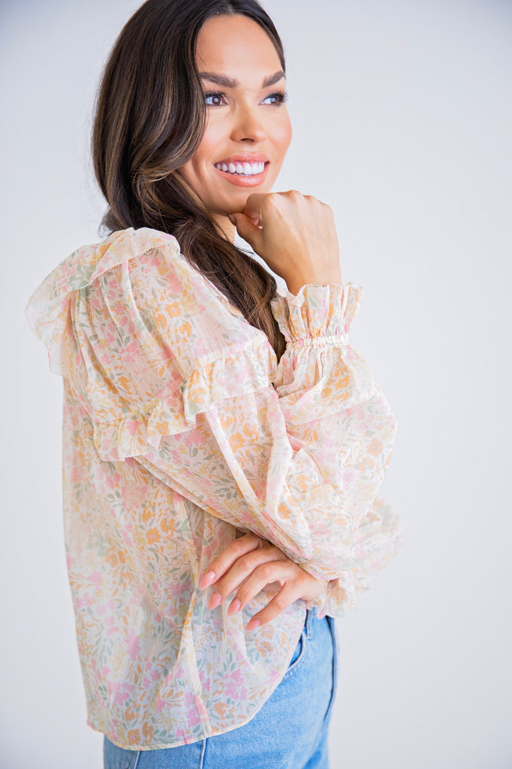 Floral Pastel Ruffle Top