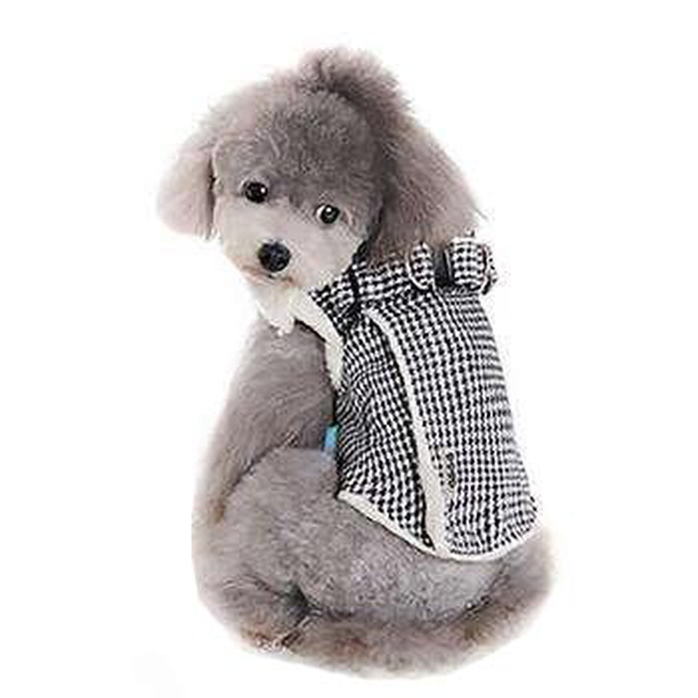 Furry Houndstooth Dog Harness Coat - Black