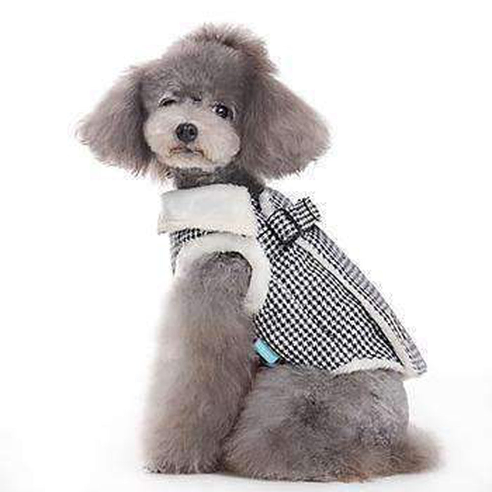 Furry Houndstooth Dog Harness Coat - Black