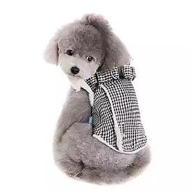 Furry Houndstooth Dog Harness Coat - Black