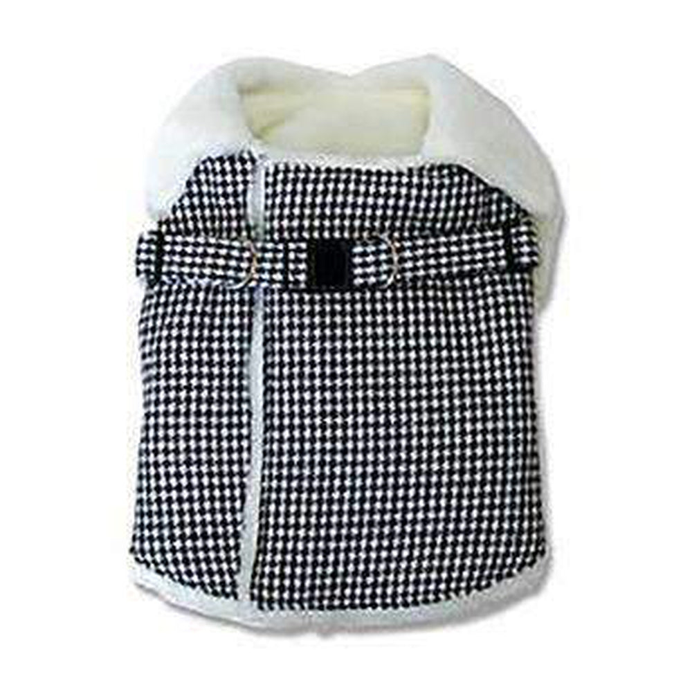 Furry Houndstooth Dog Harness Coat - Black