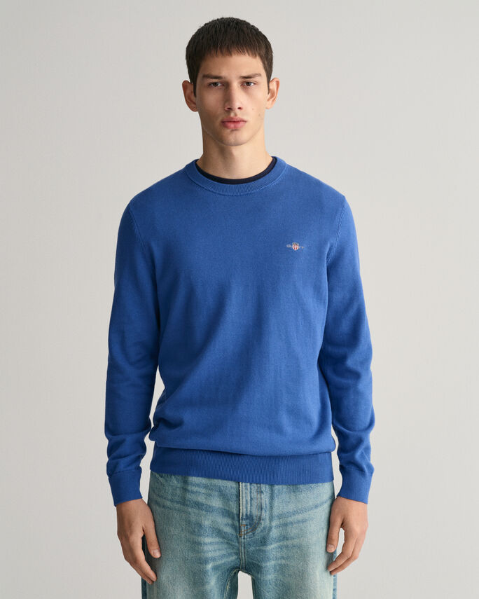 Gant 344220 Mens Classic Cotton C-Neck Crew Top Blue