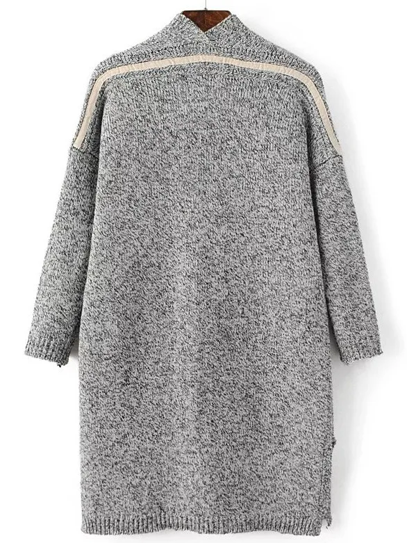 Grey Open Side Pocket Long Coat Cardigan