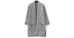 Grey Open Side Pocket Long Coat Cardigan