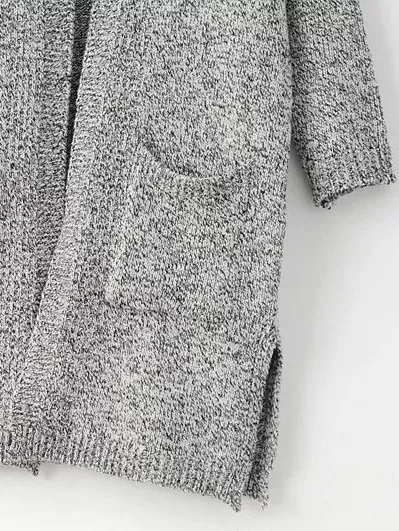 Grey Open Side Pocket Long Coat Cardigan