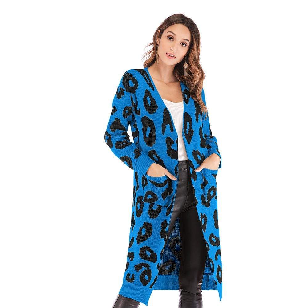 Haute Edition Open Front Long Length Sweater Knit Leopard Print Cardigan