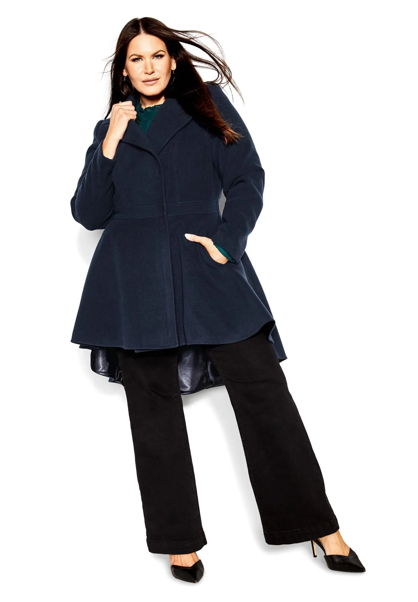 Hi Lo Frill Coat - navy