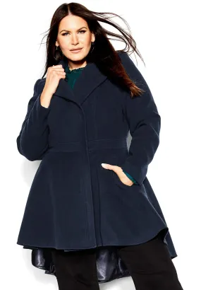 Hi Lo Frill Coat - navy