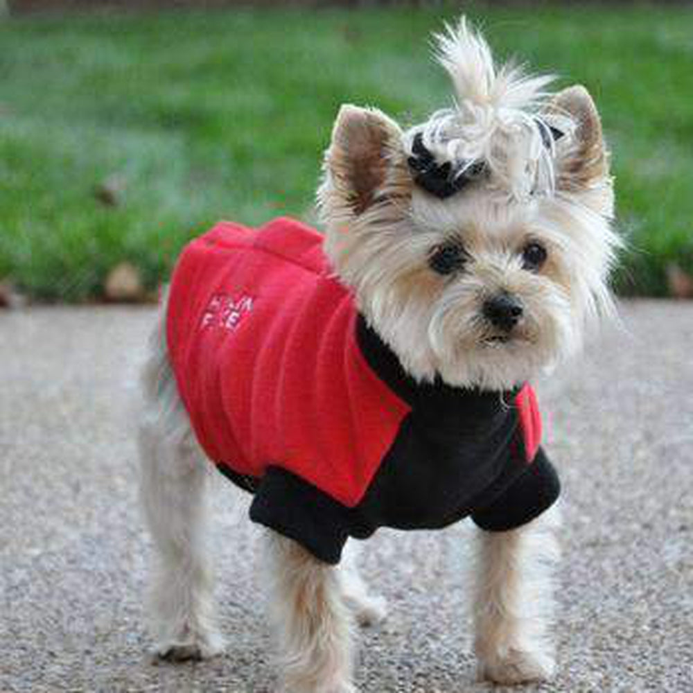 Highline Fleece Dog Coat - Red and Black with Rolling Bones