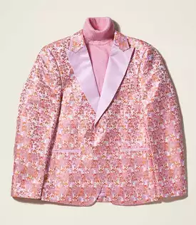 Inserch Mini Floral Jacquard Peak Lapel Blazer BL203-62 Pink