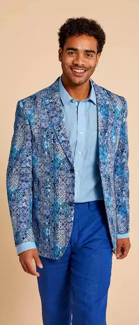 Inserch Patchwork Print Blazer BL261-127 Blue Wave