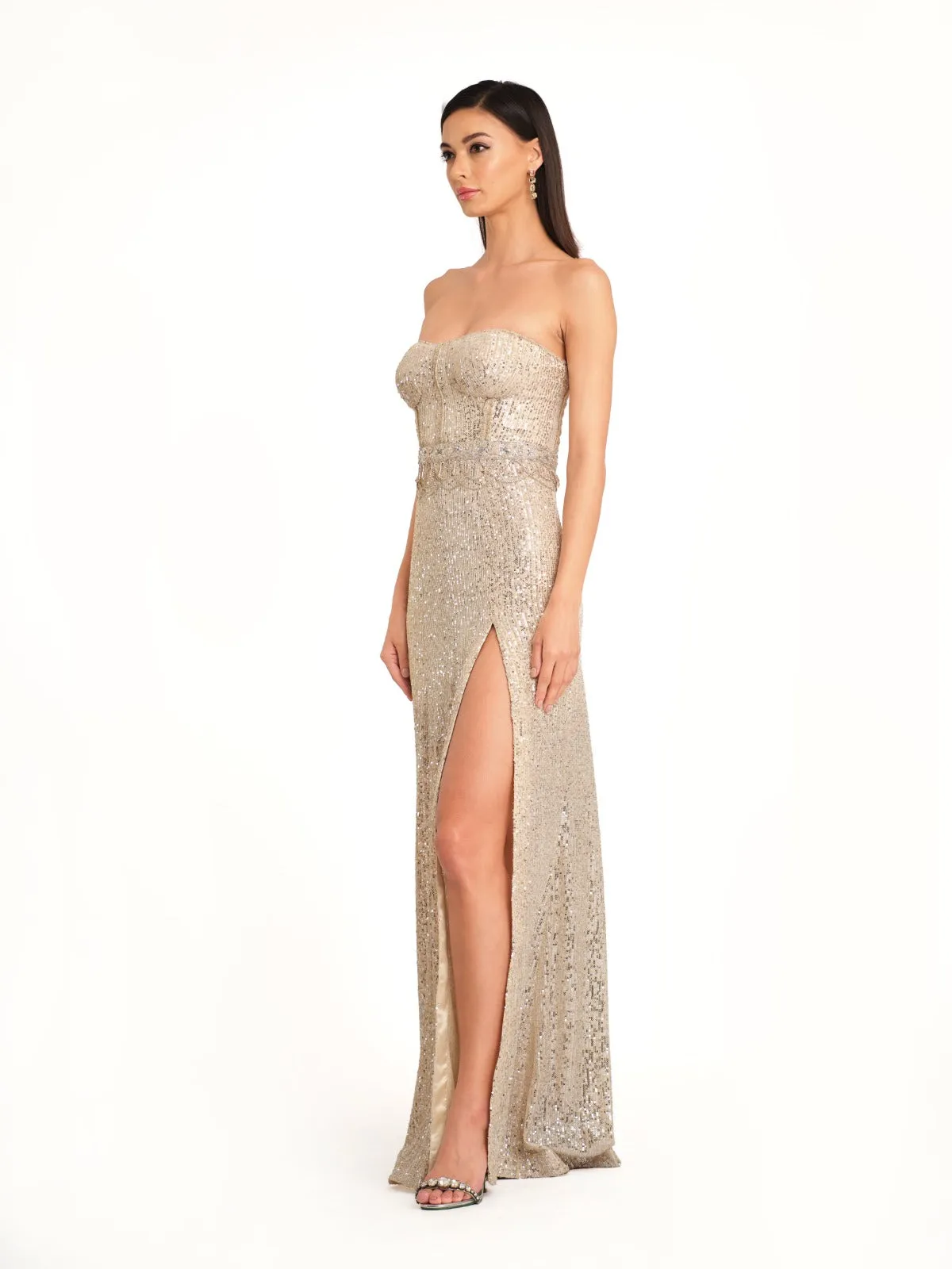 Ivory Sequin Corset Gown