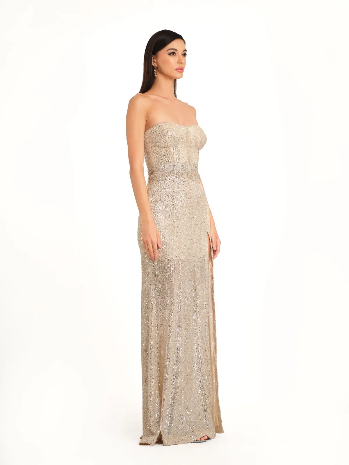 Ivory Sequin Corset Gown