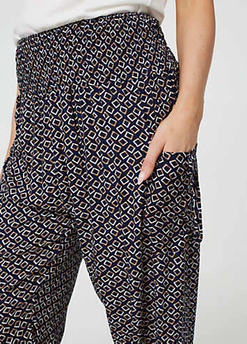 Izabel London Navy Geo Print Pocket Detail Pants | Grattan