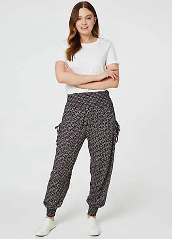 Izabel London Navy Geo Print Pocket Detail Pants | Grattan