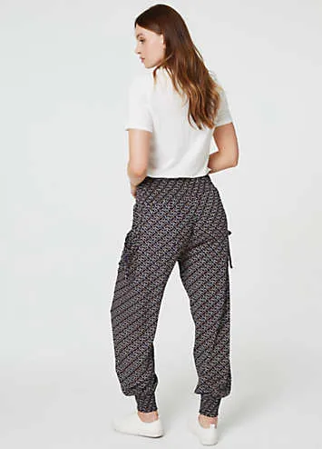 Izabel London Navy Geo Print Pocket Detail Pants | Grattan