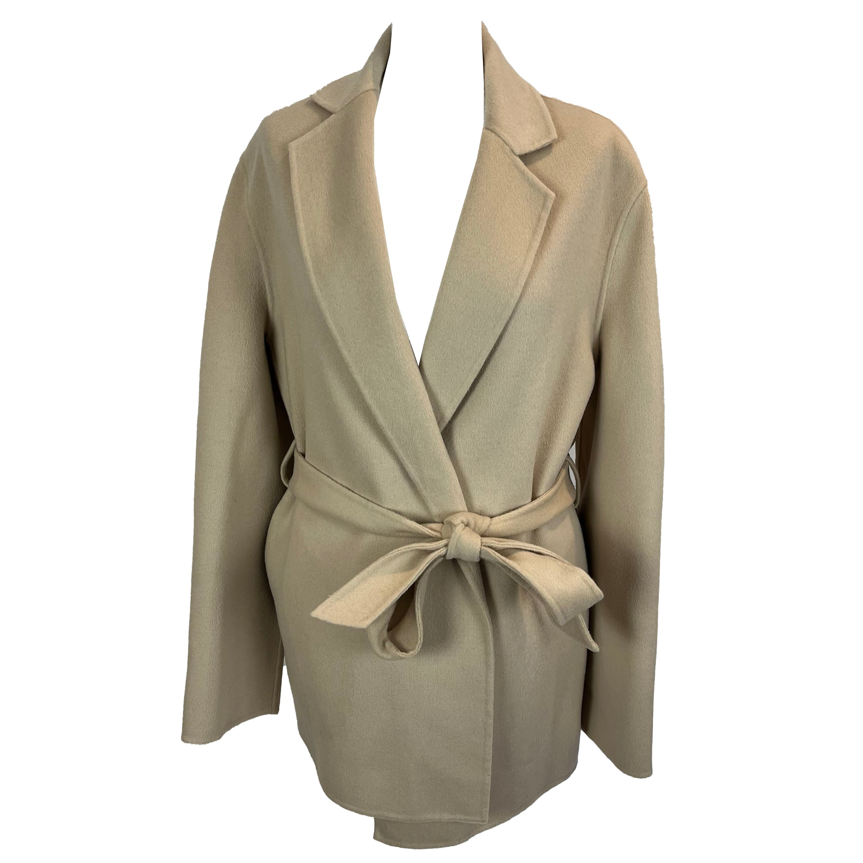 Joseph 855 Cream Double Faced Cashmere Cenda Belted Coat M