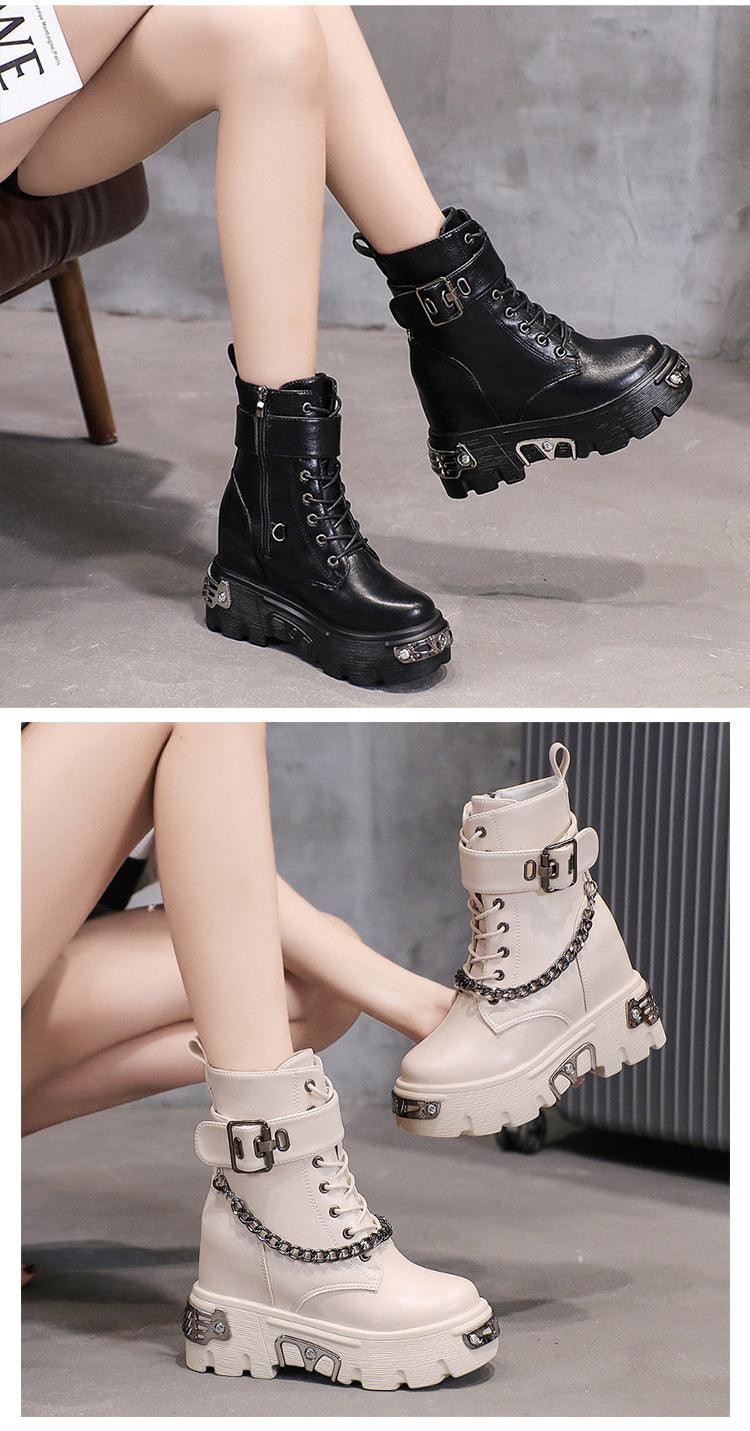 Leather Platform Chain Ankle Boots Gothic Style