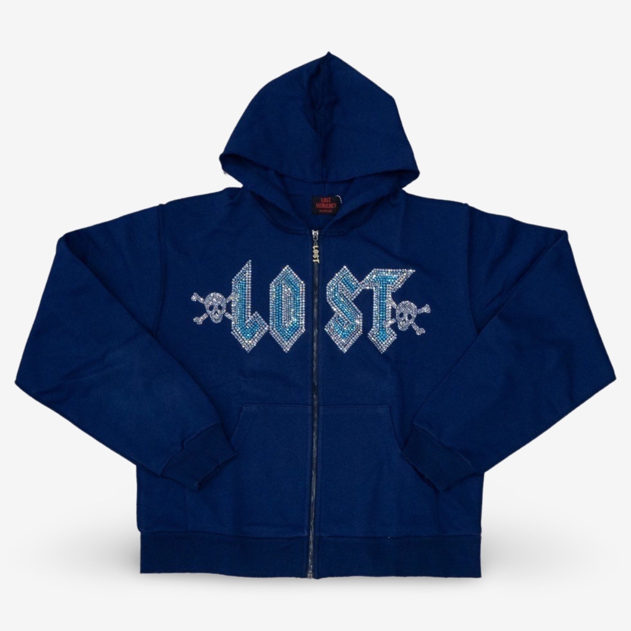 Lost Intricacy French Terry Rhinestone Hoodie Blue