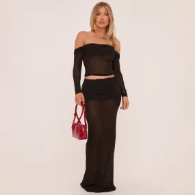 Low Rise Ruched Maxi Skirt In Black