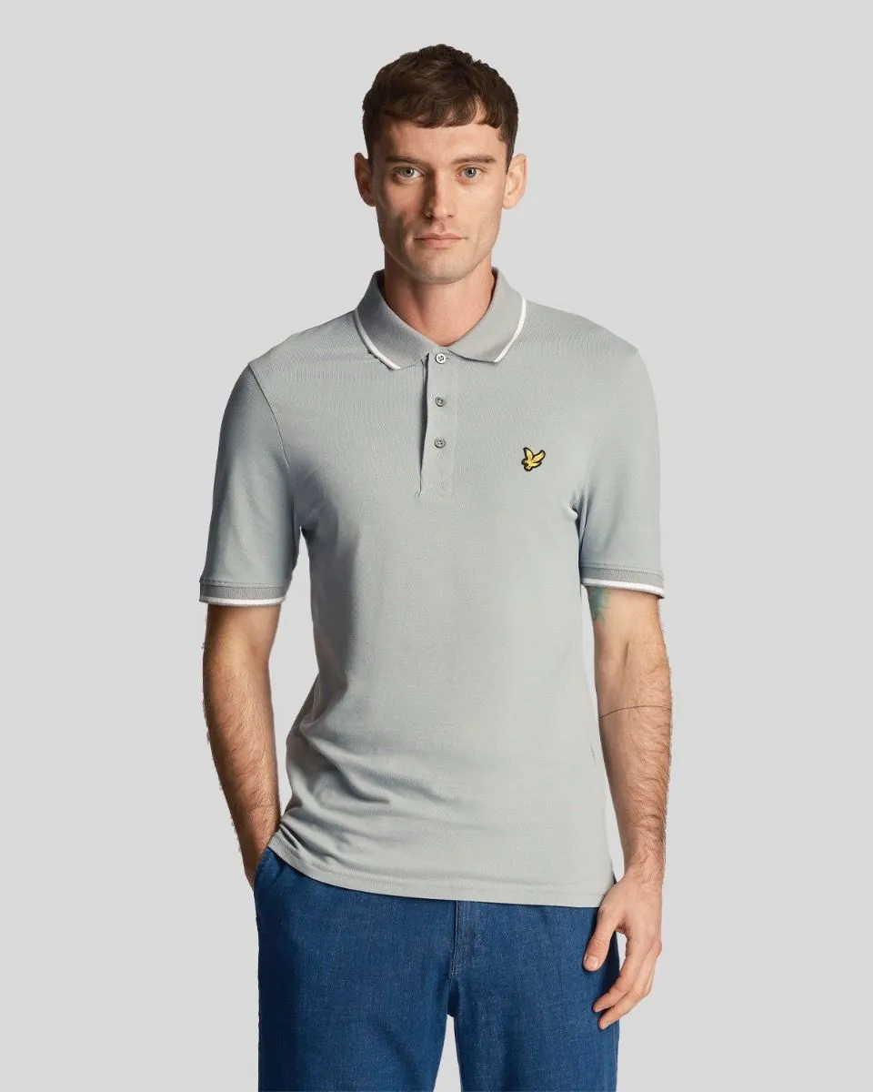 Lyle & Scott Tipped Short Sleeve Polo Shirt Slate Blue/White