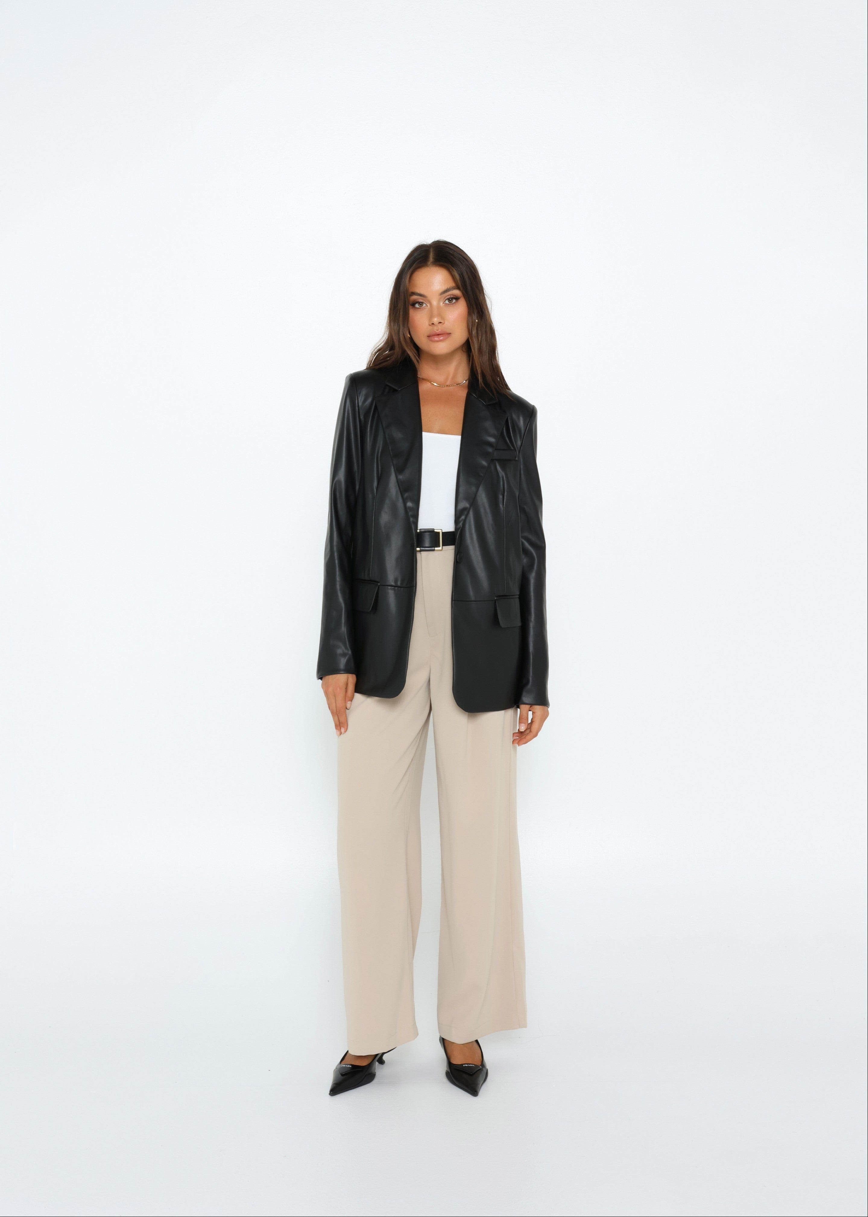 Madison The Label Landon Blazer Faux Leather - Black