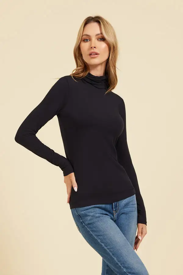 Majestic Long Sleeve Viscose Turtleneck in Marine