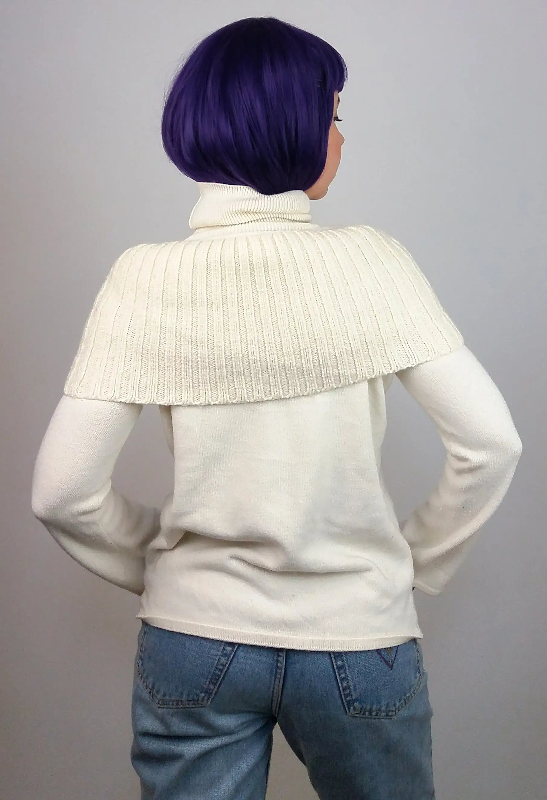 MANGO Y2K Faux Collar Turtleneck Sweater in White