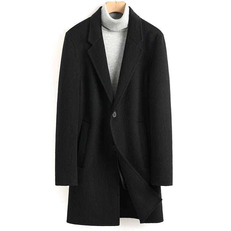 Men's Double-sided Cashmere Wool Turn-down Collar Trench Coat