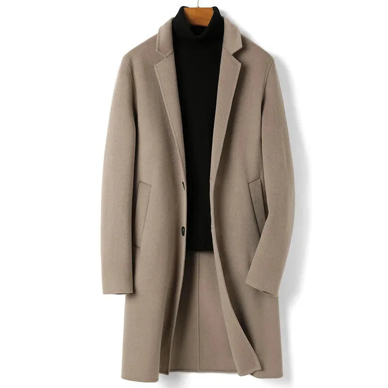 Men's Winter Casual Double-sided Wool Solid Pattern Trench Coat