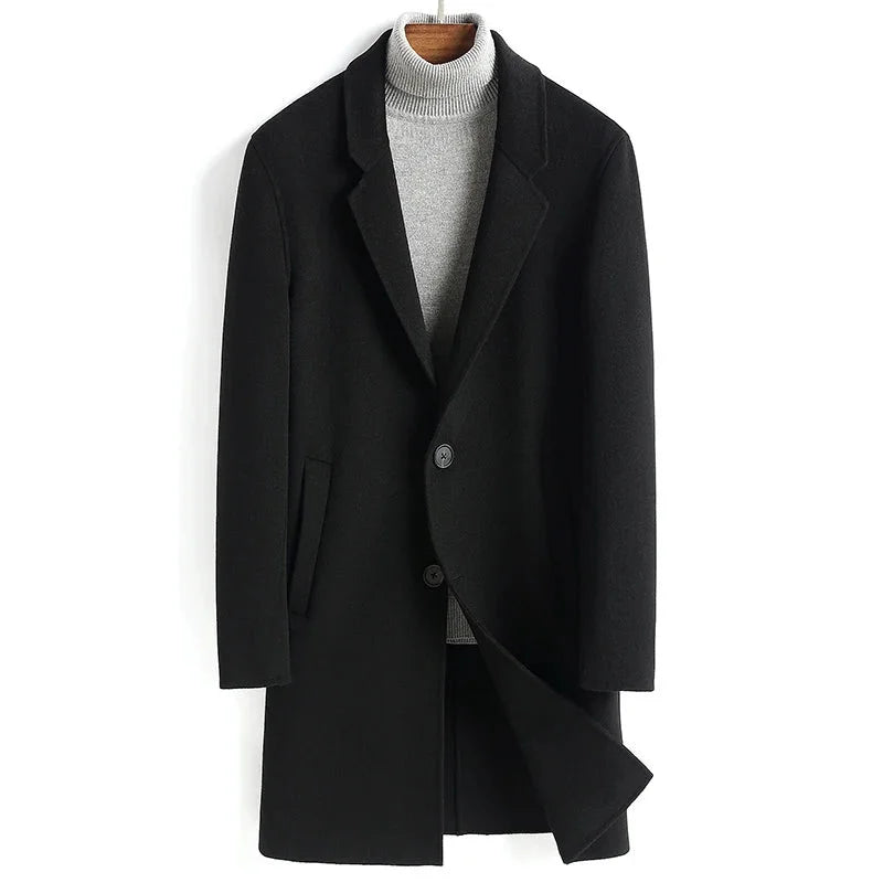 Men's Winter Casual Double-sided Wool Solid Pattern Trench Coat