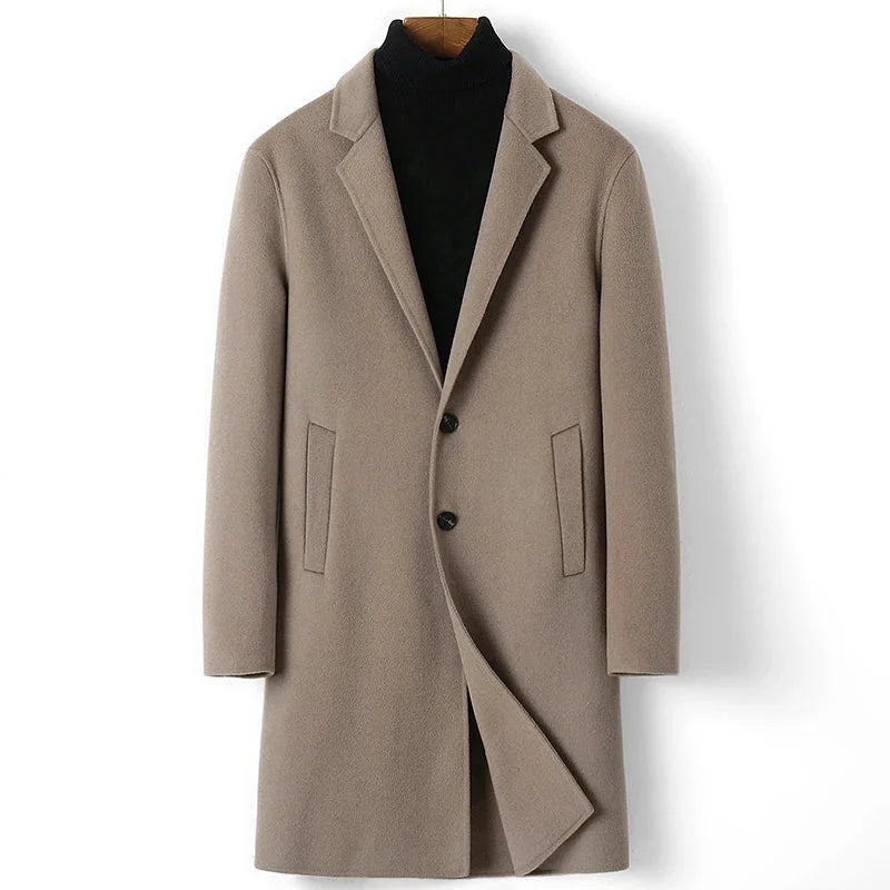 Men's Winter Casual Double-sided Wool Solid Pattern Trench Coat