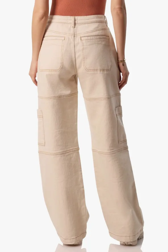 Mid-Rise Stretch Denim Cargo Pants