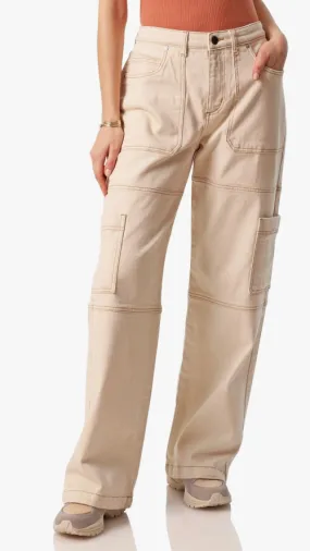 Mid-Rise Stretch Denim Cargo Pants