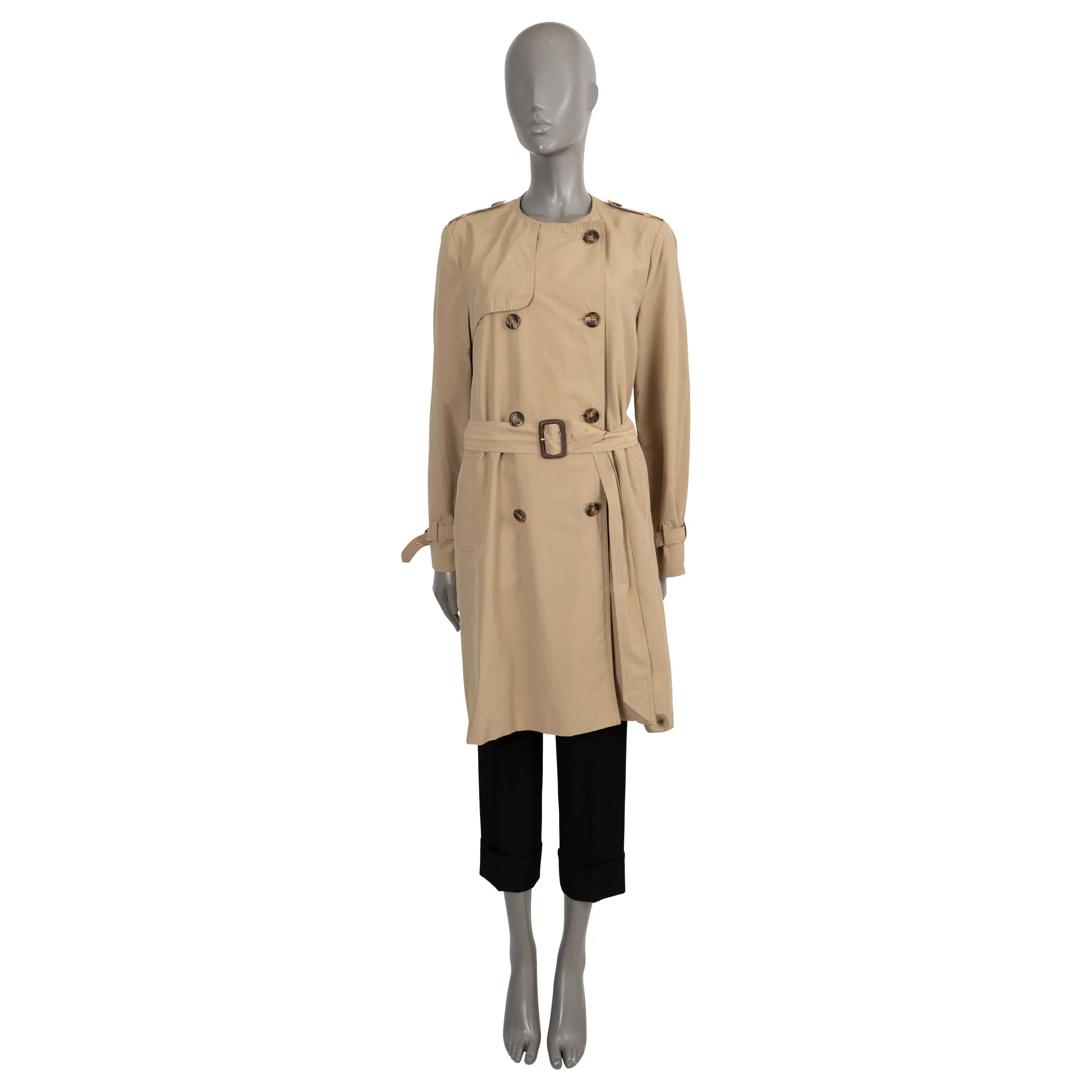 Moncler Collarless Trench Coat Beige