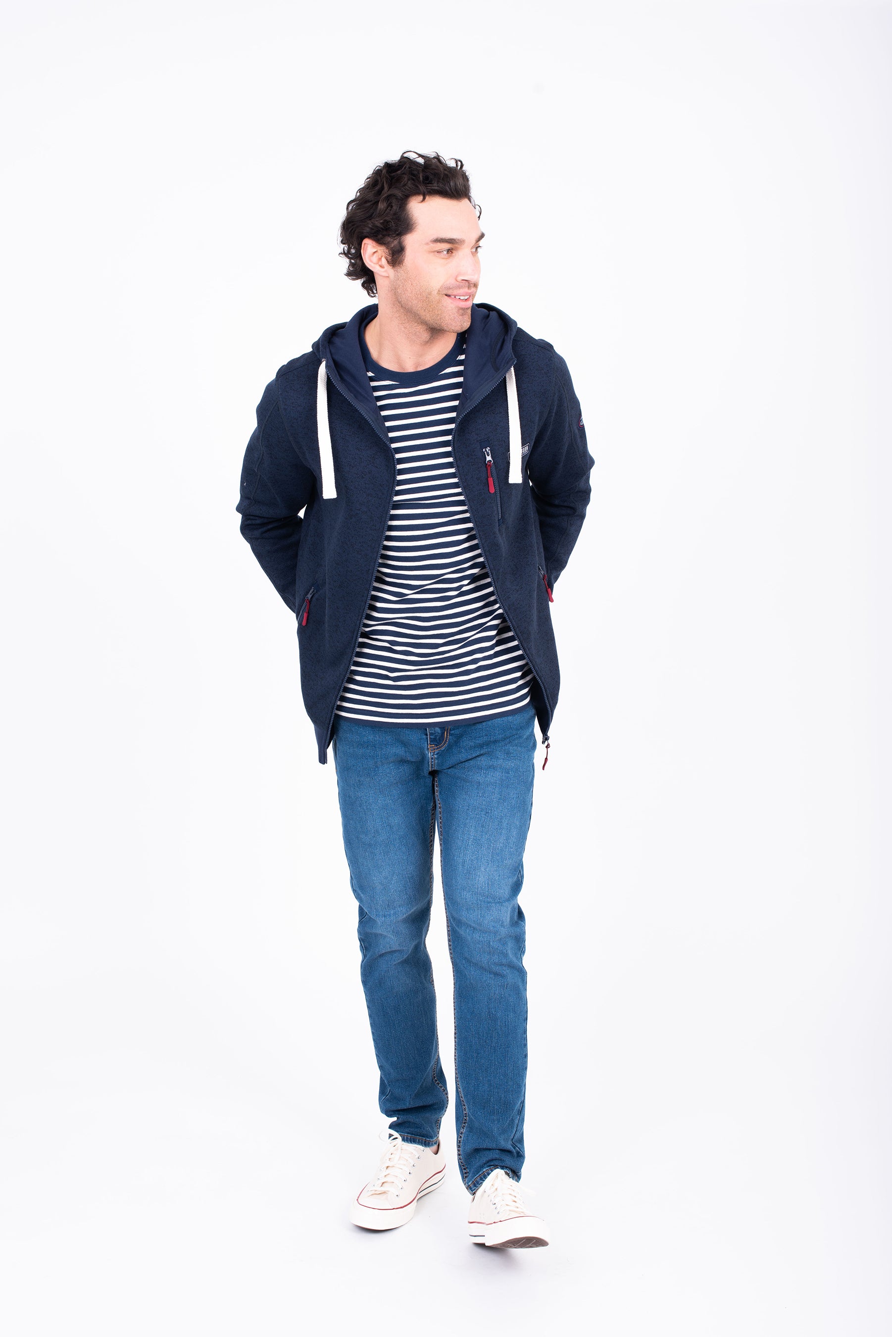 Navy Marl Zip Thru Hoodie