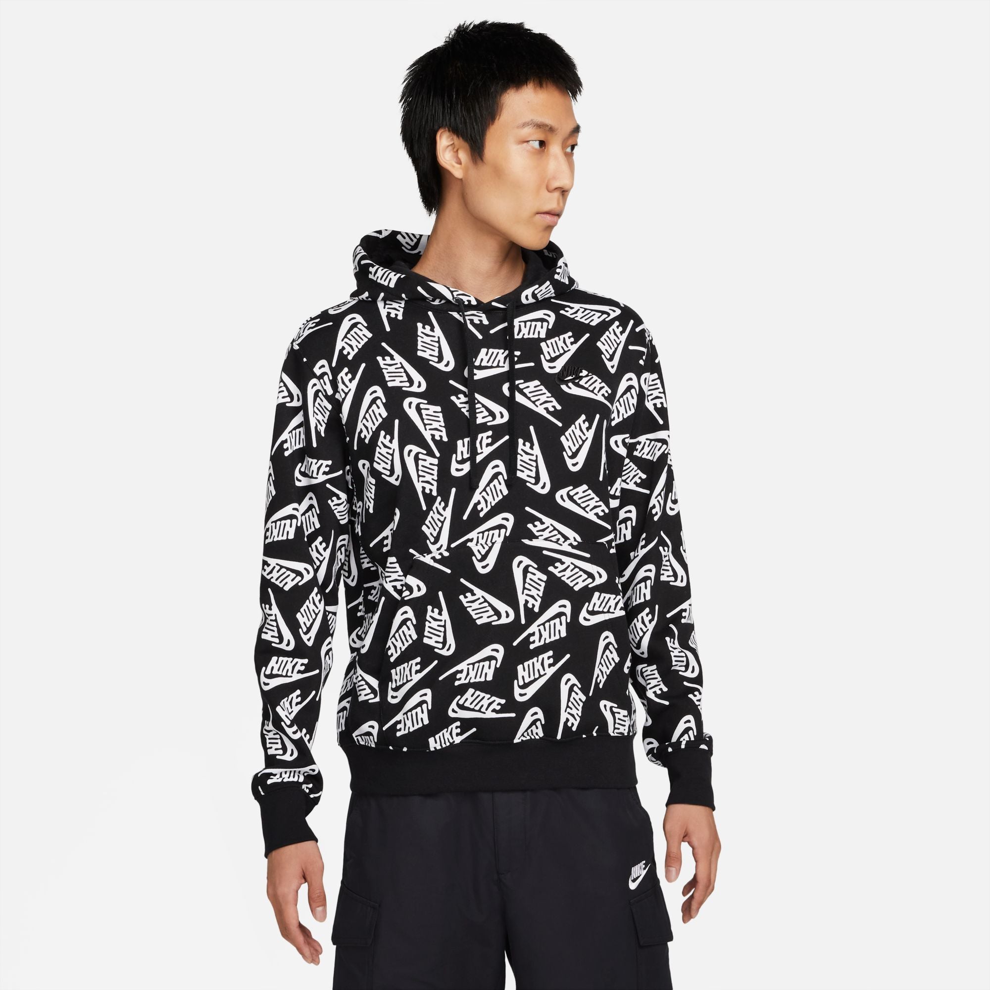 Nike Sport Essentials Allover Print Pullover Hoodie Black-White