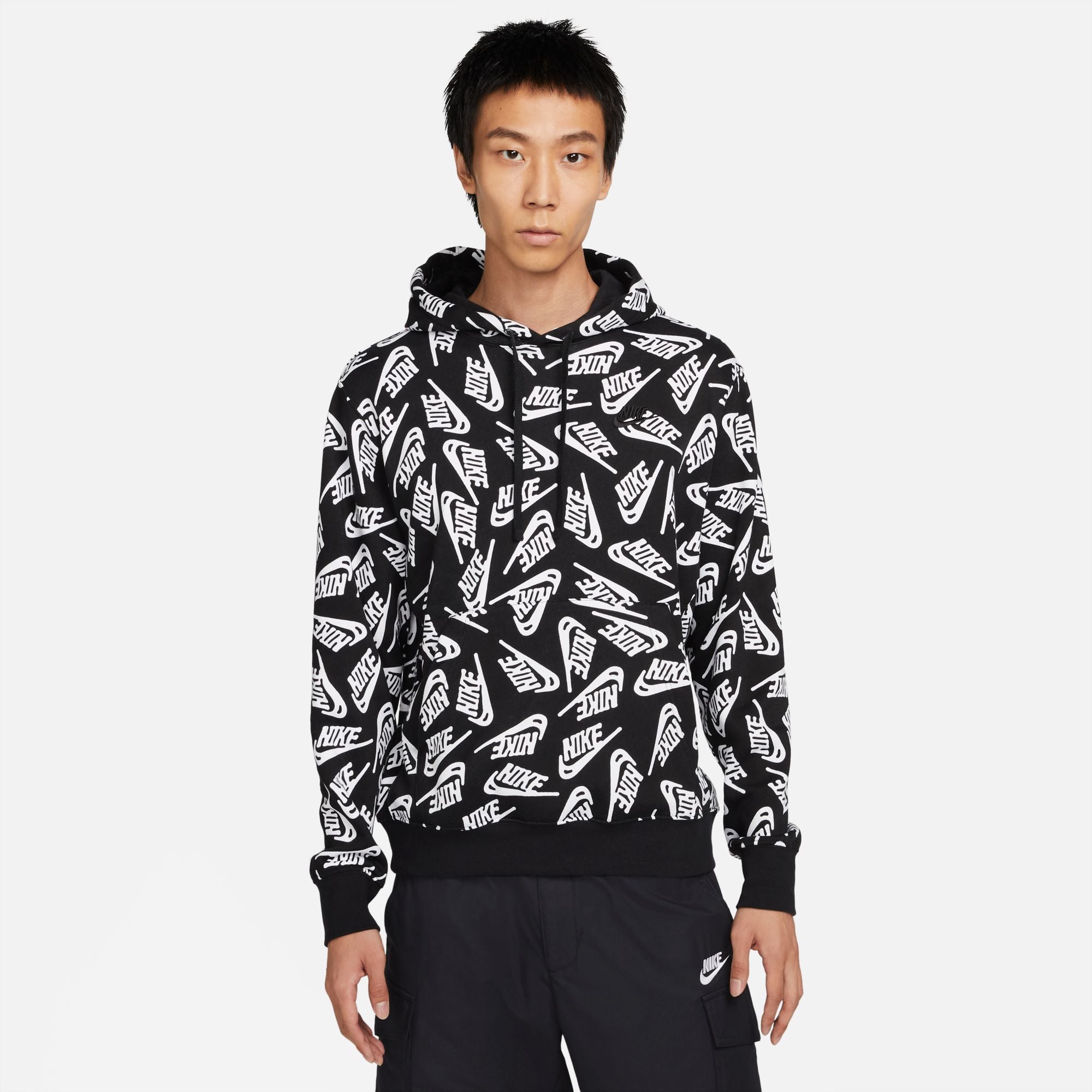 Nike Sport Essentials Allover Print Pullover Hoodie Black-White