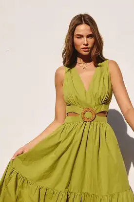 O Ring Cutout Halter Maxi Dress - Green