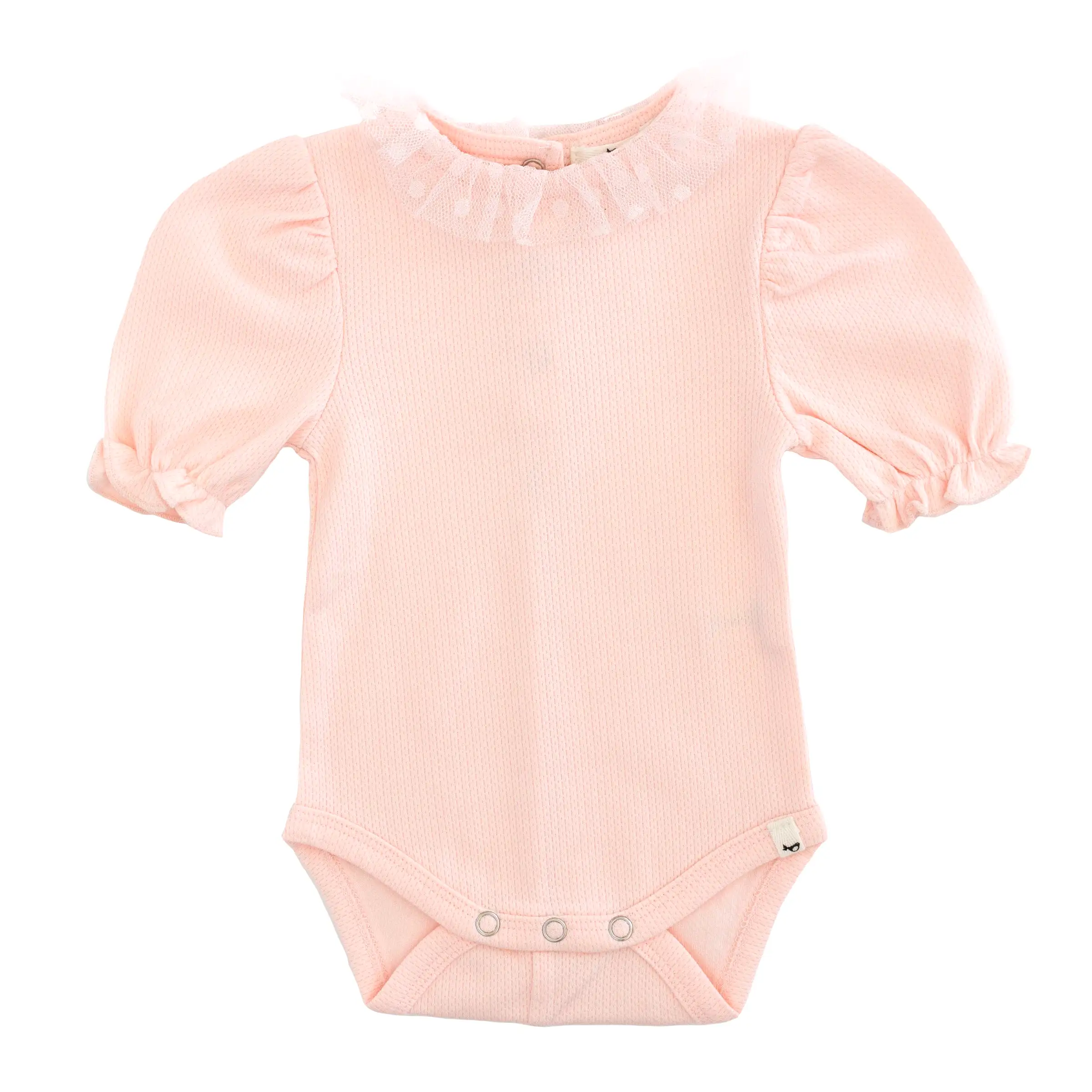 oh baby! Dotted Mesh Ruffle Collar Pointelle Onesie - Pale Pink