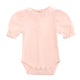 oh baby! Dotted Mesh Ruffle Collar Pointelle Onesie - Pale Pink