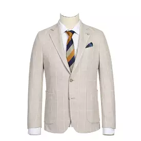 Pellagio Beige Plaid Men's Half Canvas Blazer PS23-7