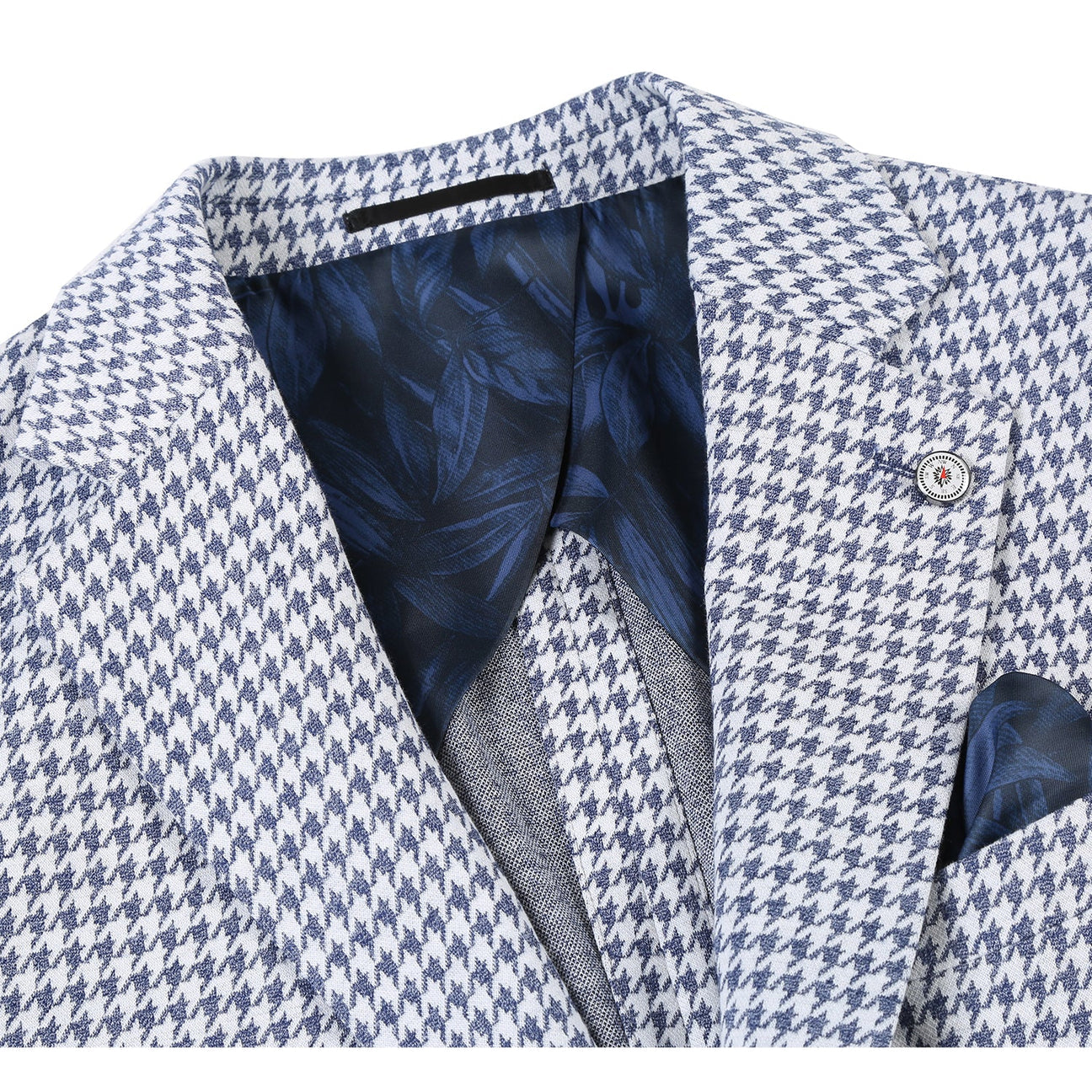 Pellagio Blue Houndstooth Men's Half Canvas Blazer PS23-5