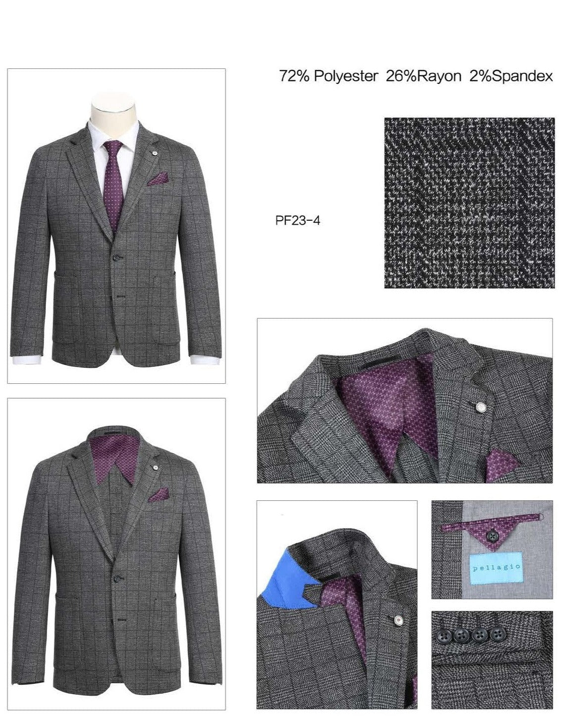 Pellagio Men's Half Canvas Gray Blazer PF23-4