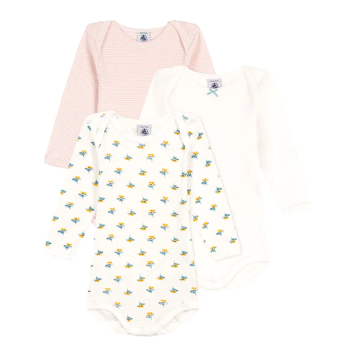 Petit Bateau Long Sleeve Bodysuit - Floral, Striped, Solid