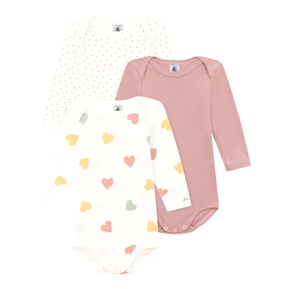 Petit Bateau Long Sleeve Bodysuit - Hearts, Mini Hearts, Solid