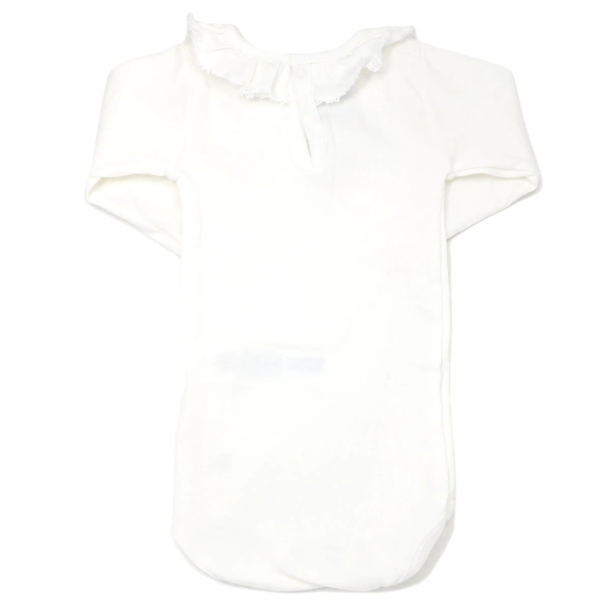 Petit Bateau Long Sleeve Bodysuit with Ruffle Collar - White