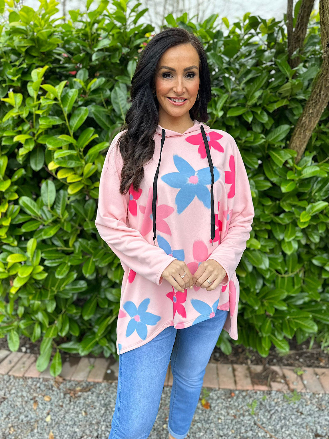 Pink Flower Printed Hoodie Frances